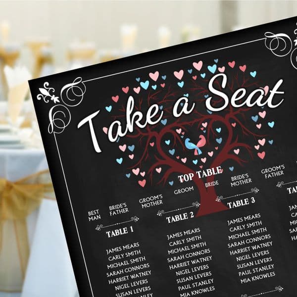 Personalised Wedding Table Seating Plan Vintage Chalkboard Style Names Numbers Large Print A1 A2 A3 N157