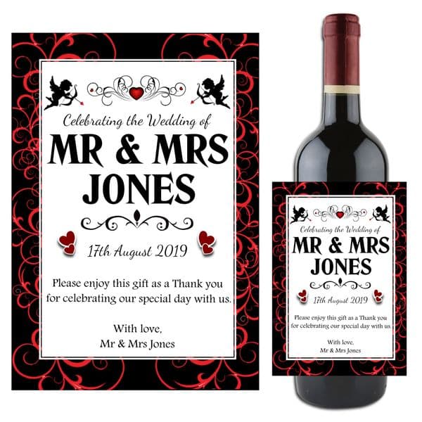 Personalised Wedding Word Art Table Favours Gift Wine / Champagne Bottle Label N97
