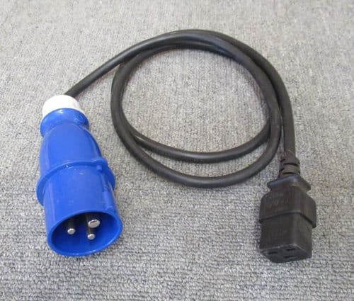 1.5M IEC C19 Female To IP44 16A PCE Commando Blue Plug Male Power Lead Cable