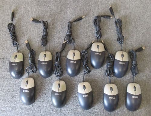 10 x Dell 20-15601DL01 D1161 Black And Silver USB Wired 3-Button Optical Mouse