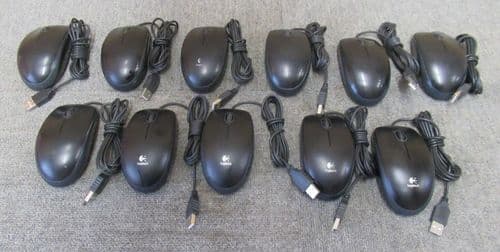 11 x Logitech B110 M-U0004 810-001317 Black USB Wired 3-Button Optical Mouse