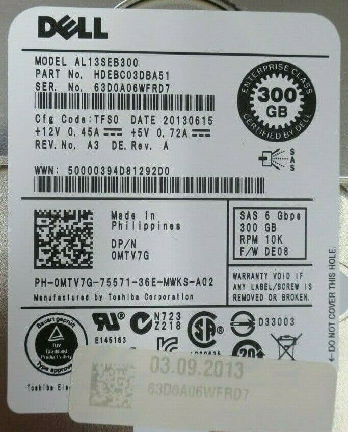 Dell SAS-Festplatte 300GB 10k SAS 6G SFF - MTV7G Dell SAS-Festplatte 300GB 10k SAS 6G SFF - MTV7G