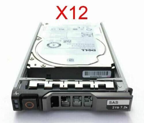 12x Dell 2TB 2.5" 12G 7.2k SAS SFF Hard Drive HDD In 13/14th Series Caddy XY986