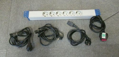 13A UK plug To 6 Gang EU Power Distribution Unit 1U 19" + 3 EU Power Cable 1.5M