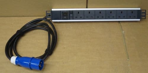 19" 1U Rackmount 16A 250V Single Phase to 6-Way UK Output PDU On/Off Switch 3M