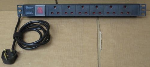 1U 19" Horizontal Rackmount 6-Way UK Plug PDU 13A 250V 3250W On/Off Switch 3M