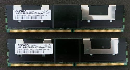2 x 1GB (2GB) Elpida EBE11FD8AJFT-6E-E Memory DDR2 ECC PC2-5300F-555 11-B0