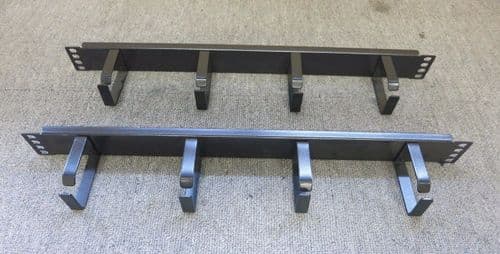 2 x Black 4 Ring / Hoops Cabinet Cable Tidy Bar Vertical 19" 1U Data Rack