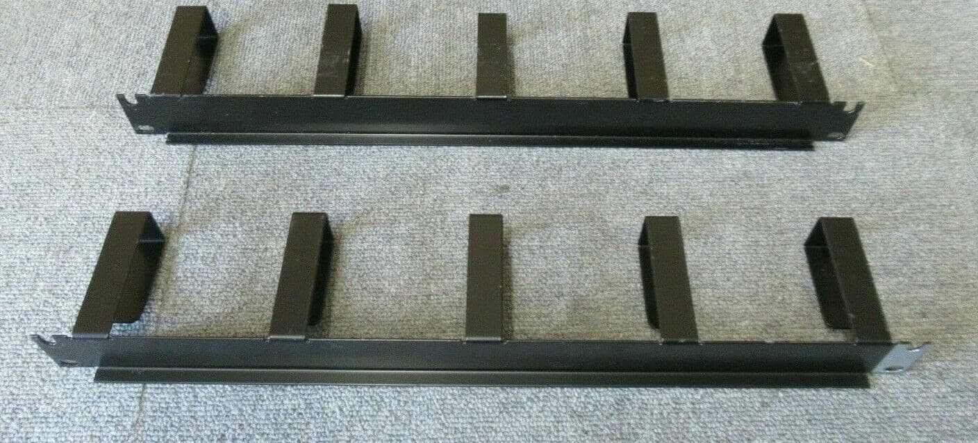 2 x Black Data Rack Cable Tidy Bar 19" 1U Vertical Black 5 Ring