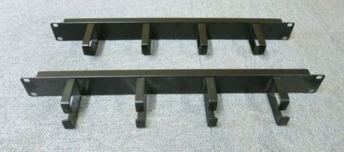 2 x Black Vertical 4 Ring / Hoops Cabinet Cable Tidy Bar 19" 1U Data Rack