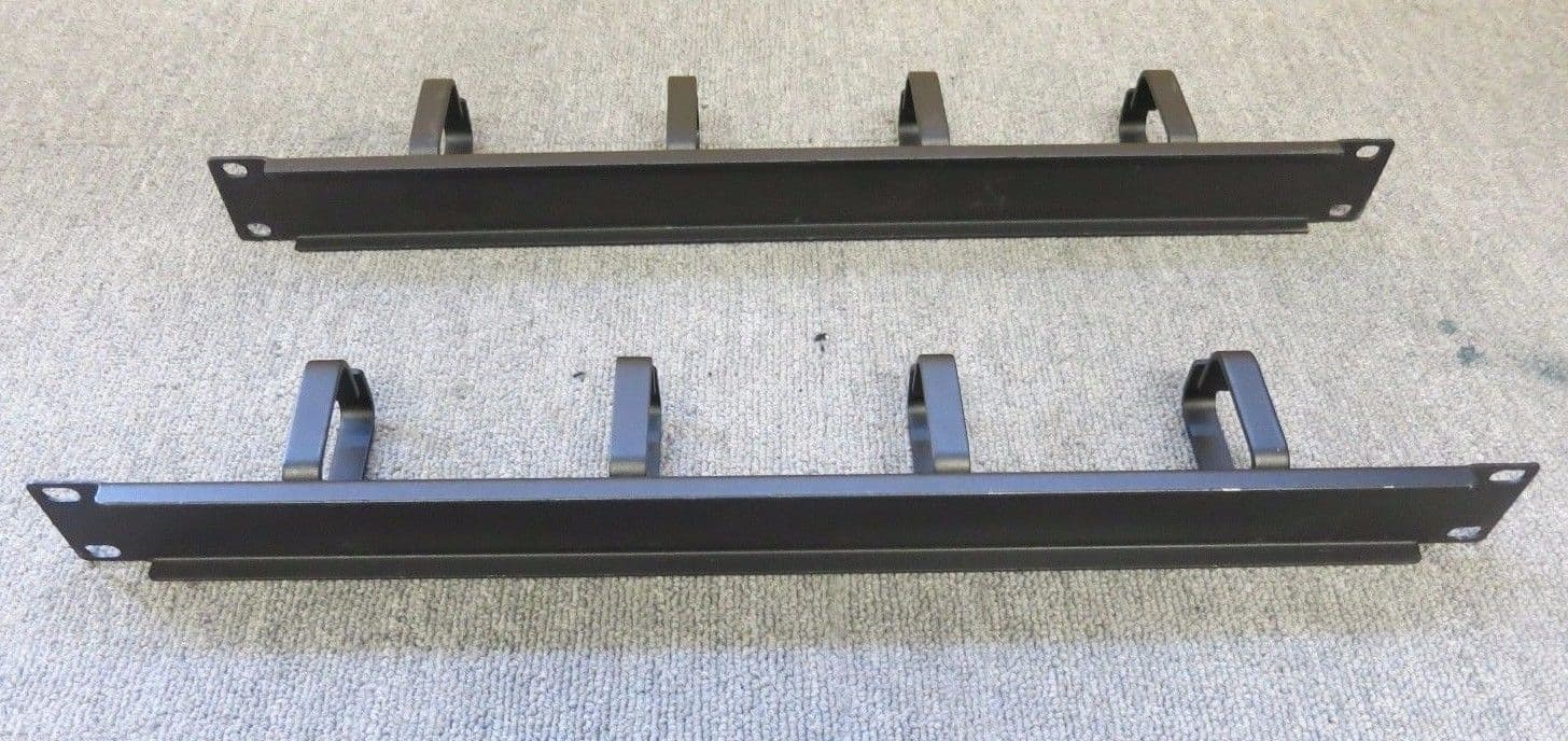 2 x Cable Tidy Bar Vertical Black 4 Ring / Hoops 19" 1U Data Rack