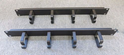 2 x Cabinet Cable Tidy Bar Vertical Black 4 Ring / Hoops 19" 1U Data Rack
