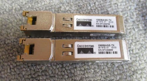 2 x Cisco 30-1410-01 1000BASE-TX SFP Gigabit Interface Converter Plug In Module