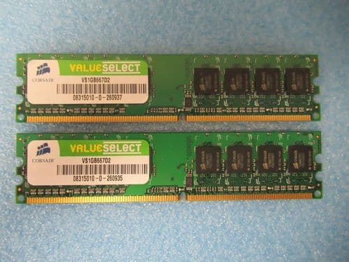 2 x Corsair 1GB DDR2 667MHz PC2-5300 SDRAM 240-Pin Ram VS1GB667D2