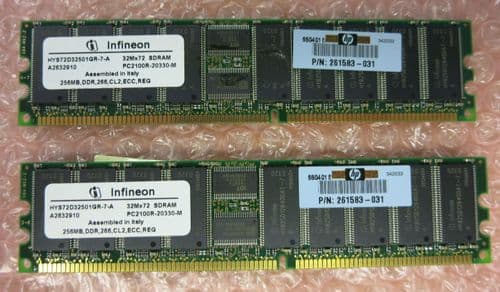 2 x HP 261583-031 300699-001 256MB PC2100 CL2 32Mx72 SDRAM ECC DIMM RAM Memory
