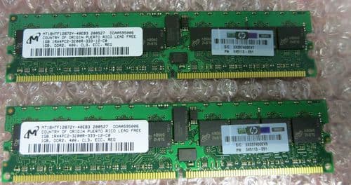 2 x HP 345113-051 / MT18HTF12872Y-40EB3 1GB 1Rx4 PC2-3200R-333 DDR2 SERVER RAM