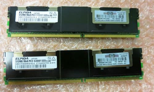 2 x HP 398705-051 416470-001 512MB 1Rx8 PC2-5300F DDR2 CL5 Fully Buffered Memory