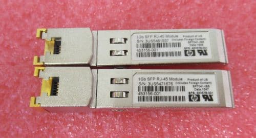 2 x HP 453156-001 453578-001 1GB SFP 1000Base-T RJ-45 Transceiver Module
