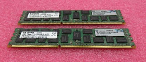 2 x HP Elpida EBJ81RF4BCFD-DJ-F 500662-B21 8GB PC3-10600 DDR3-1333MHz CL9 Memory