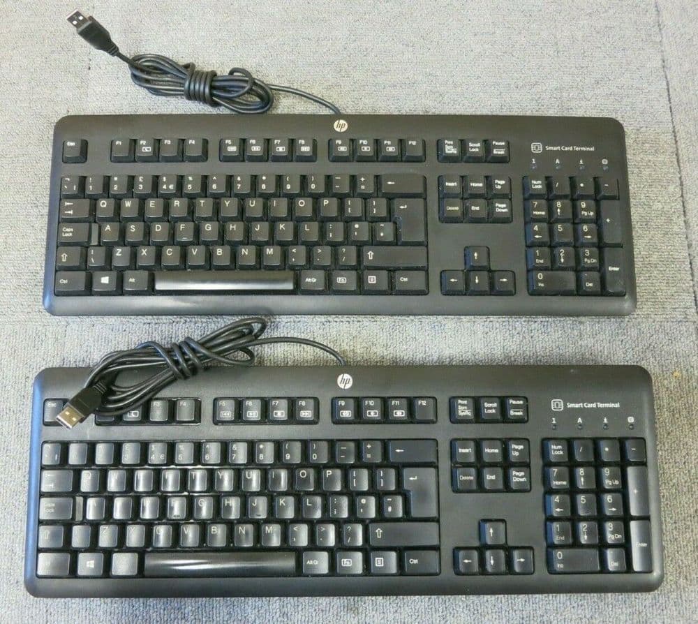 2 x HP KUS1206 700847-031 701671-031 UK USB Wired Black Smart Card Keyboard