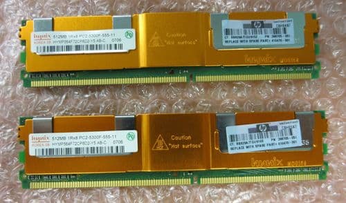 2 x Hynix HYMP564F72CP8D2-Y5 AB-C 512MB PC5300 DDR2 ECC Fully Buffered Memory