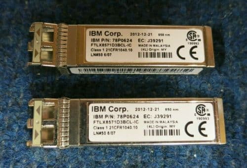 2 x IBM 78P0624 10GB/S 850NM 10GBASE SE-SR SFP+ Ortical Transceiver Module