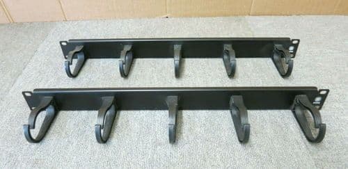 2 x Krone Data Rack Cabinet Cable Tidy Bar 19" 1U Vertical Black 5 Ring / Hoops