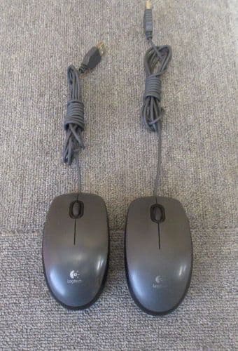 2 x Logitech M-U0026 M90 M100 Grey Optical USB Wired 3-Button Scroll Wheel Mouse