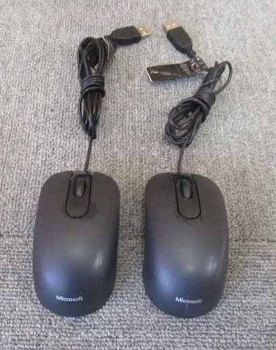 2 x Microsoft 1405 X821422 Black Optical USB Wired 3-Button Scroll Wheel Mouse