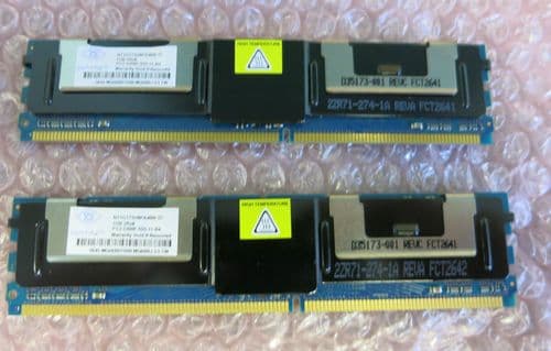 2 x Nanya NT1GT72U8PA4BN-3C 1GB PC2-5300 CL5 64x8 Fully Buffered ECC DDR2 Memory