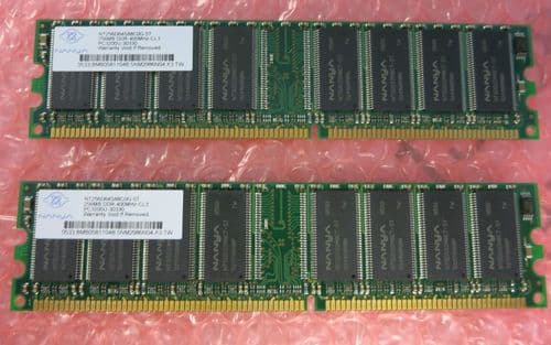 2 x Nanya NT256D64S88C0G-5T 256MB PC3200U-30330 1Rx8 PC3200 DDR 400MHz CL3