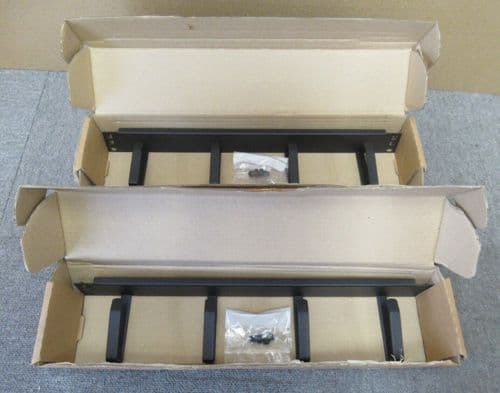 2 x New Black Steel Data Rack Cabinet Cable Tidy Bar 19" 1U Black 4 Ring / Hoops