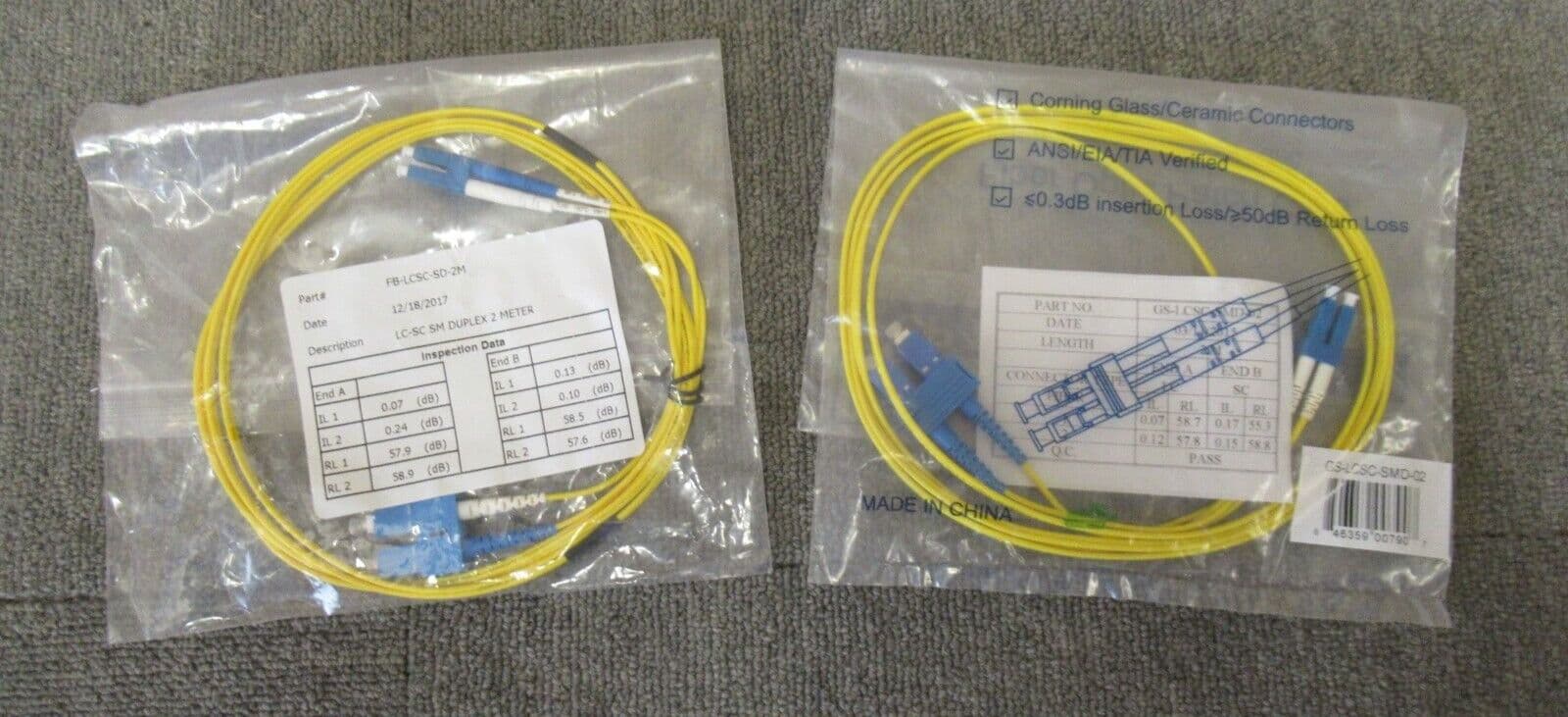 2 x New OS2 Duplex Single Mode Duplex LC To SC 9/125 Yellow 2M Fiber ...