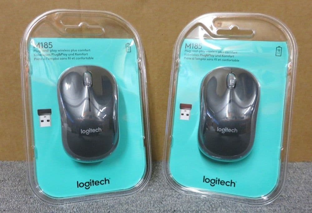 2 x New Sealed Logitech M185 910-002235 Plug And Play Wireless Optical Mouse