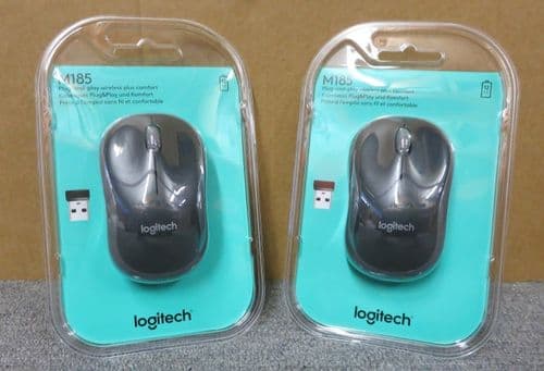 2 x New Sealed Logitech M185 910-002235 Plug And Play Wireless Optical Mouse