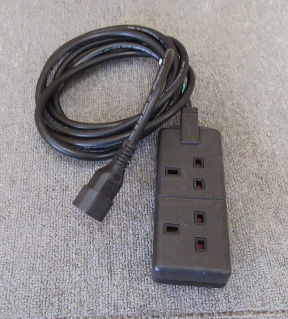 2 5M Black Extension Mains Cable IEC C14 Male To 2 Gang UK Socket