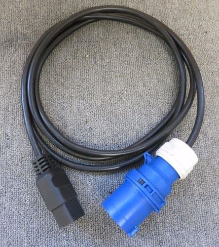 2.5M IEC C19 To IP44 16A PCE Commando Blue Plug Power Lead Cable