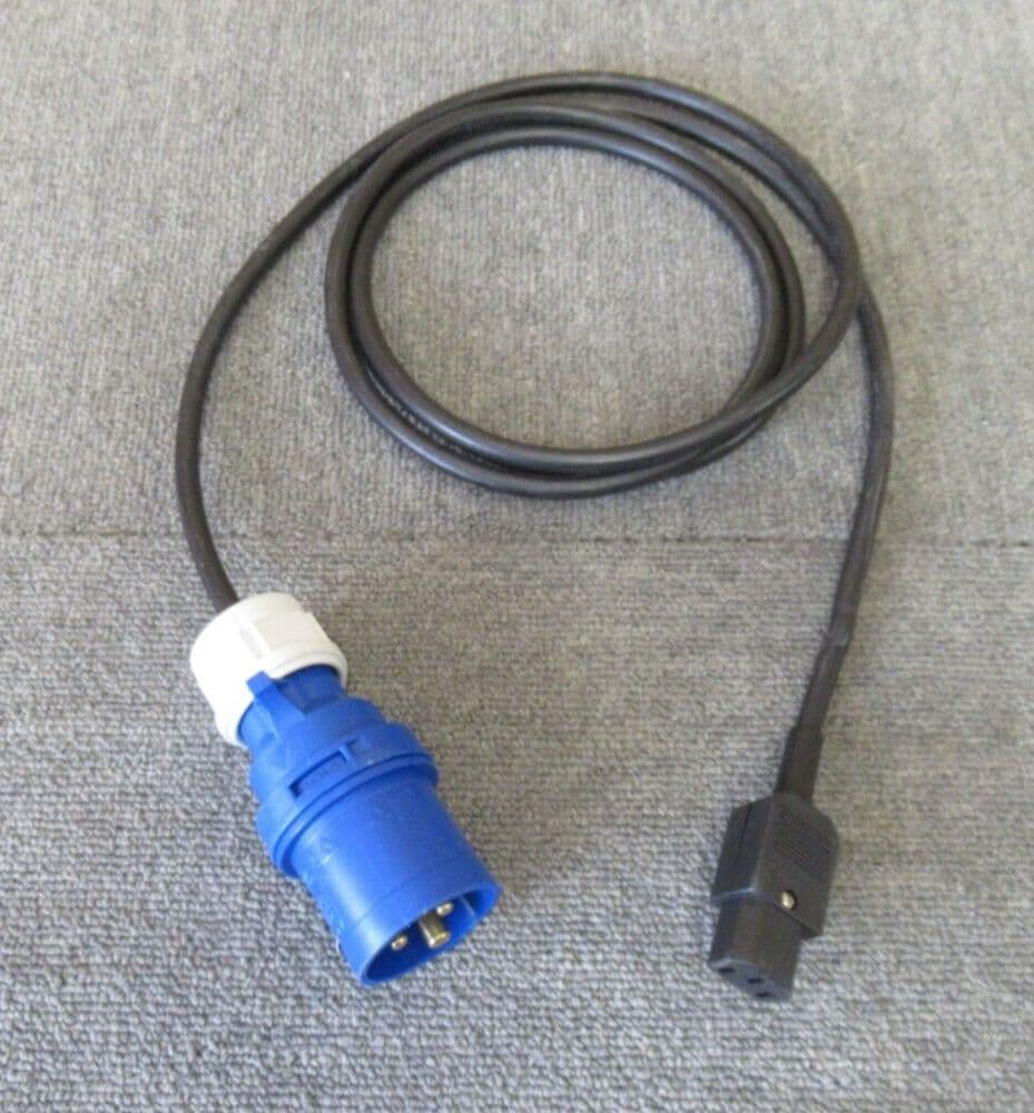2M IEC C13 Female To IP44 16A PCE Commando Blue Plug Male Power Lead Cable