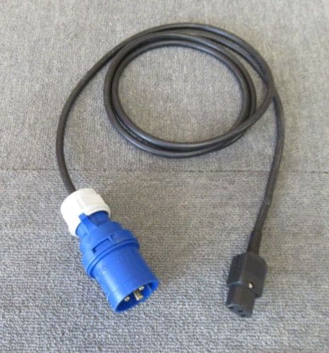 2M IEC C13 Female To IP44 16A PCE Commando Blue Plug Male Power Lead Cable