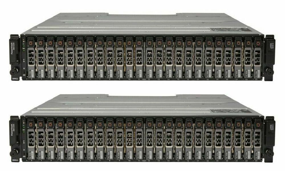 2x Dell PowerVault MD1220 24x 600GB 2 5" HDD Dual 6G SAS Controllers 2x