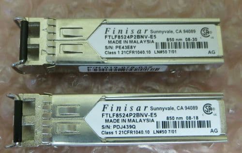 2x Finisar Fibre Optic 4Gb/s 850nm SFP Transceiver Module GBIC FTLF8524P2BNV-E5