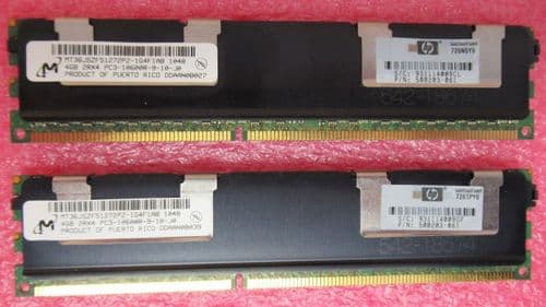 2x HP Micron 4GB 1333MHZ PC3-10600 CL9 Dual Rank ECC Server Memory 500203-061