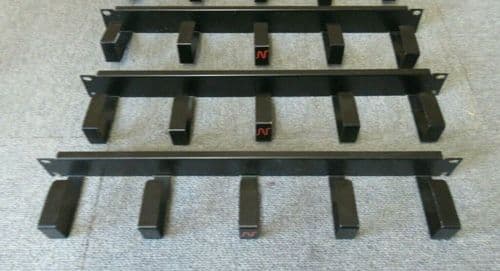 3 x Black Data Rack Cabinet Cable Tidy Bar 19" 1U Vertical Black 5 Ring / Hoops