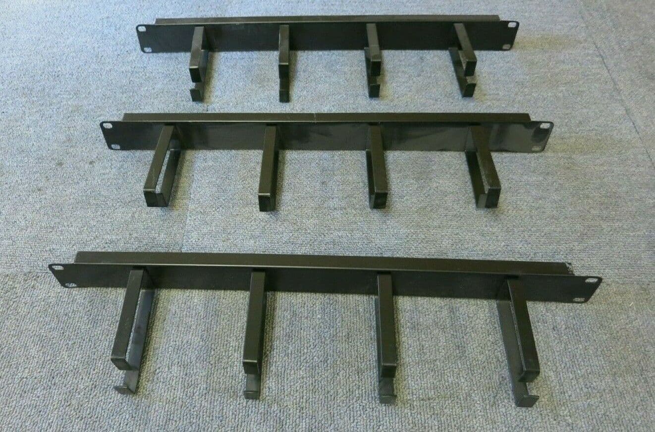 3 x Cable Tidy Bar Vertical Black 4 Ring / Hoops 19" 1U Data Rack