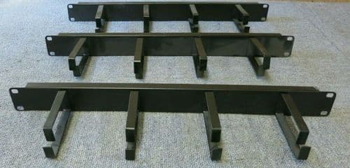 3 x Cabinet Cable Tidy Bar Vertical Black 4 Ring / Hoops 19" 1U Data Rack