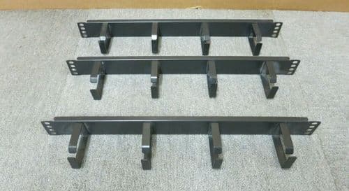 3 x Data Rack Cabinet Cable Tidy Bar 19" 1U Vertical Black 4 Ring / Hoops