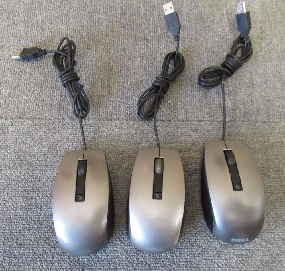 3 x Dell M-UAV-DEL8 K251D USB Wired 6 Button Silver Laser Scroll Wheel Mouse