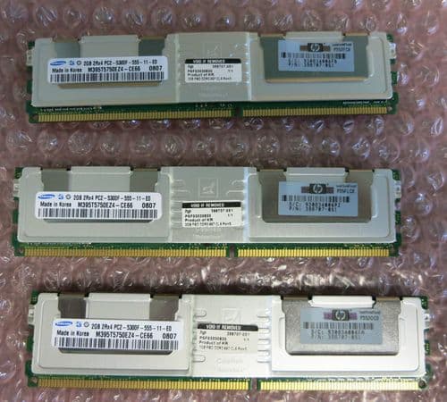 3 x HP 398707-051 2GB PC2-5300 DDR2 ECC Fully Buffered CL5 240-Pin DIMM Memory