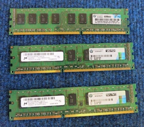 3 x HP 500209-061 2GB 240-Pin DDR3 PC3-10600 1333MHz ECC Memory Module