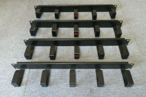 4 x Black Data Rack Cabinet Cable Tidy Bar 19" 1U Vertical Black 5 Ring / Hoops